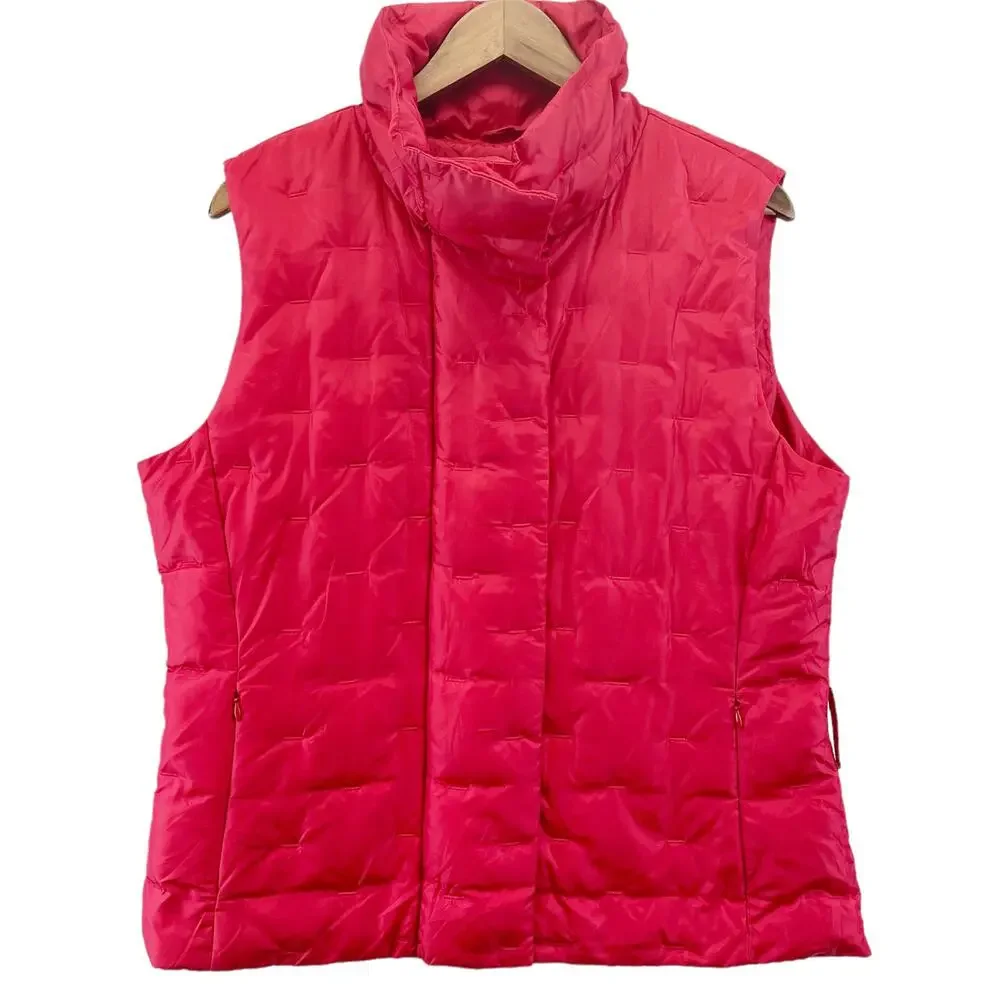 Talbots Womens L Goose Down Vest Quilted Puffer Zip Front Stand Up Collar‎